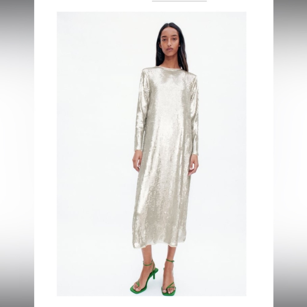 Zara SEQUIN KNIT DRESS Size Large